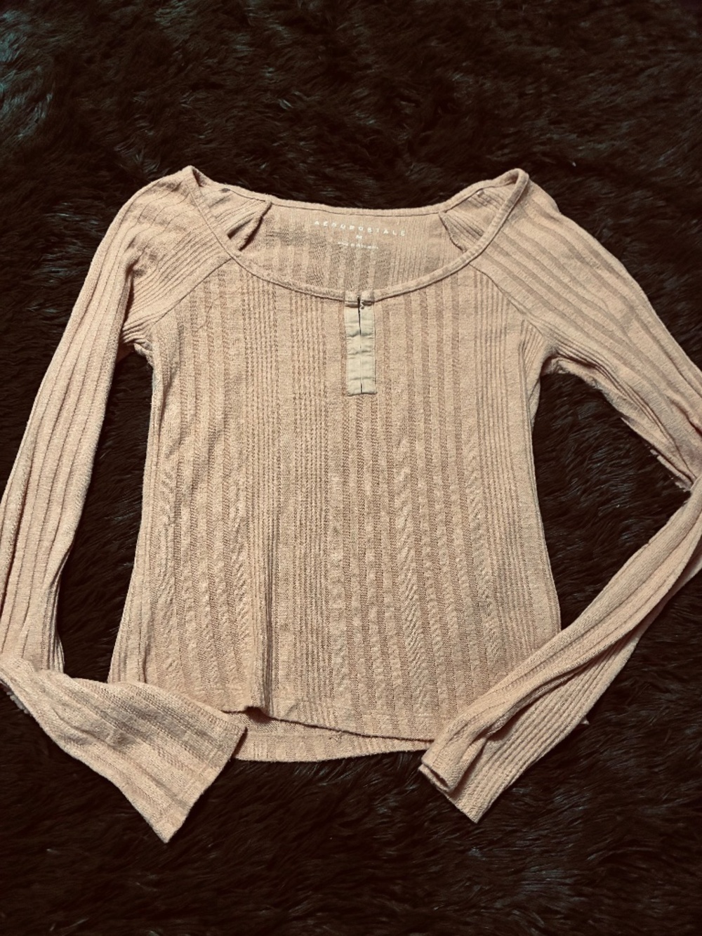 Aéropostale Ribbed Long Sleeve Scoop Neck Henley Top - Size M